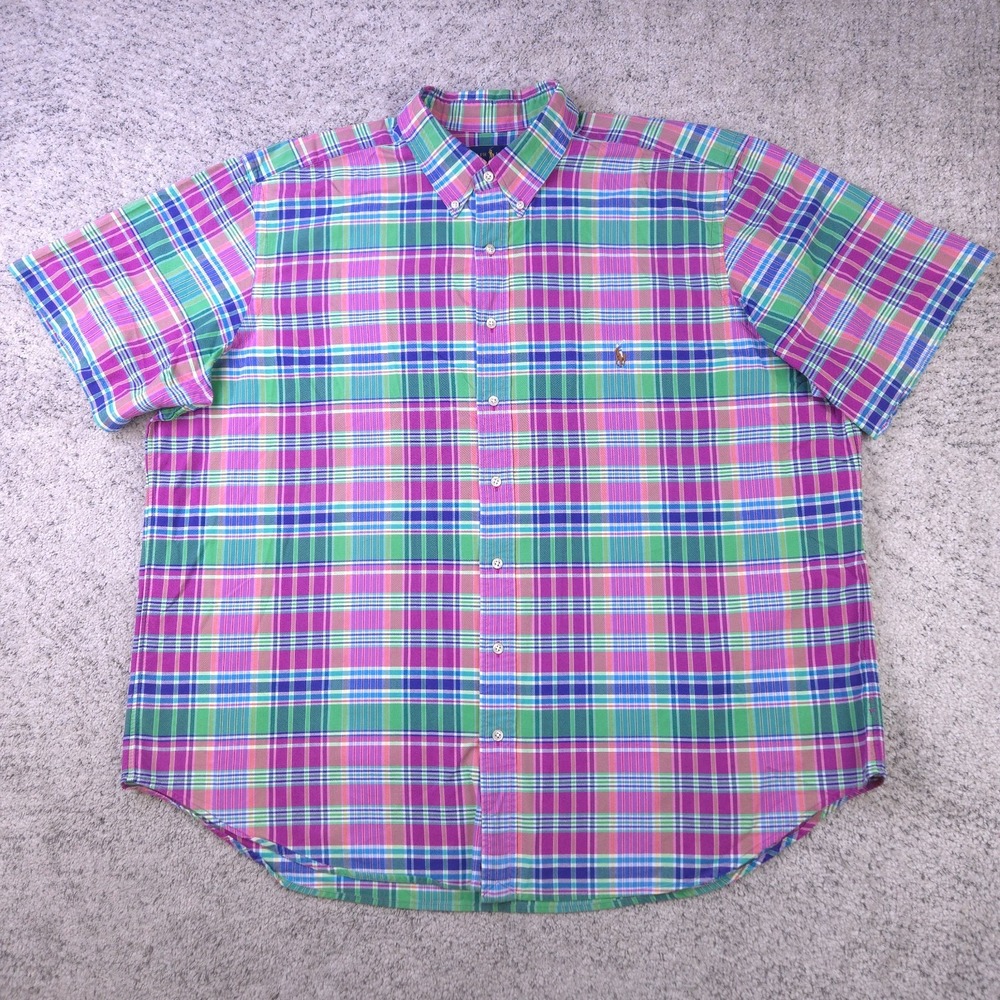 Polo Ralph Lauren Mens 2XB Plaid Short Sleeve Pink Button Up Shirt Pony Logo